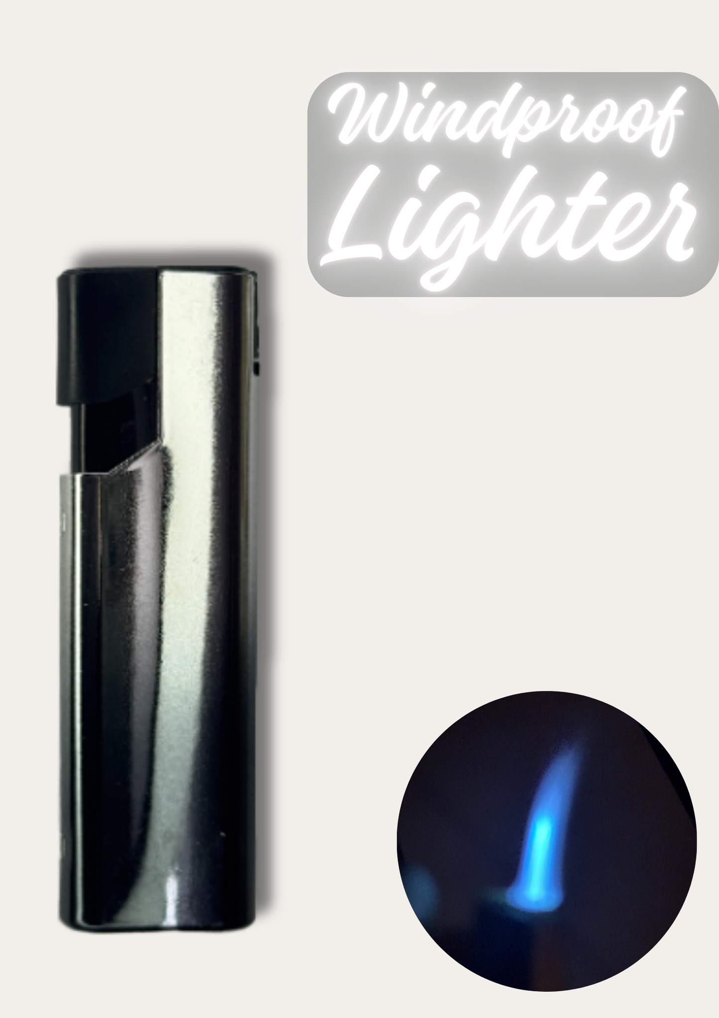 Decent Silver & Black Metal Windproof Lighter – Refillable Butane Jet Flame