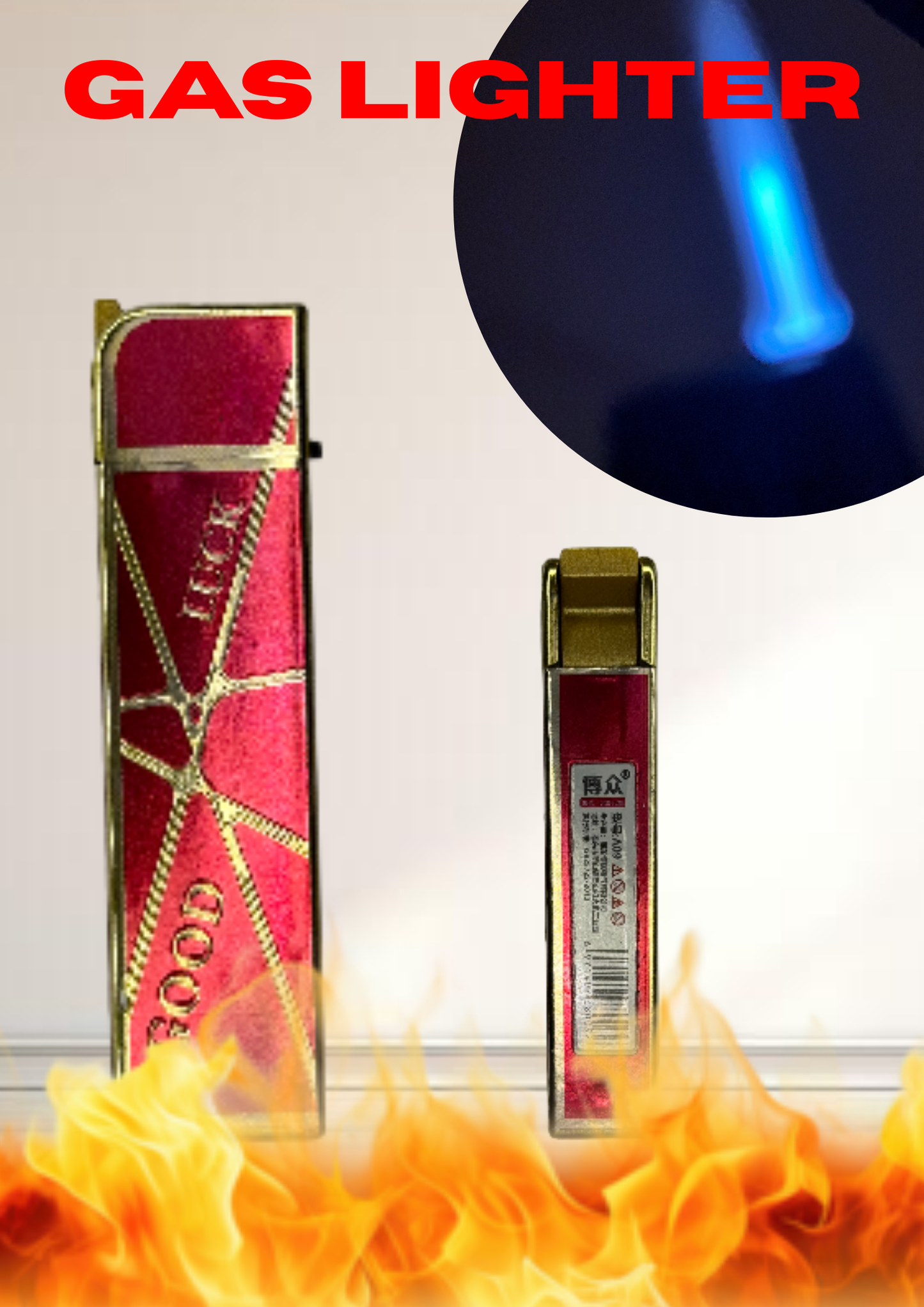 Stylish Red & Gold Lighter – Good Luck Design | Premium Refillable Lighter