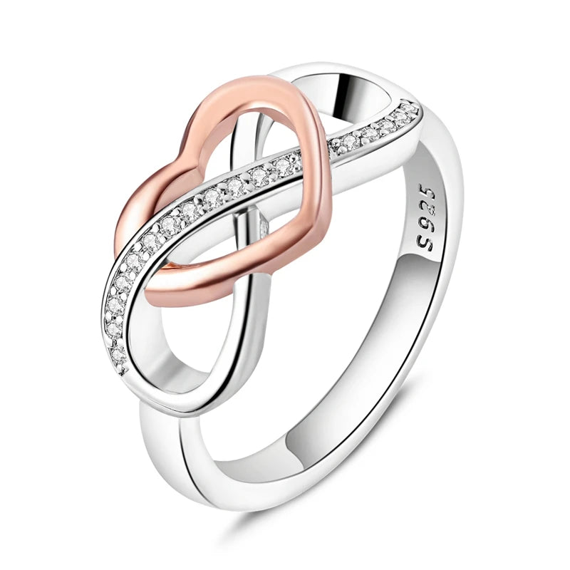 Classic 100% 925 Sterling Silver Eternal and Infinite Sparkling Love Rings Women Engagement Jewelry Anniversary