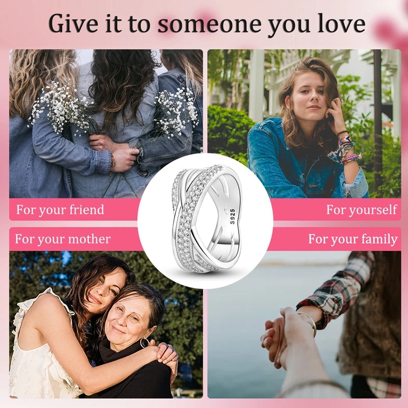Classic 100% 925 Sterling Silver Eternal and Infinite Sparkling Love Rings Women Engagement Jewelry Anniversary