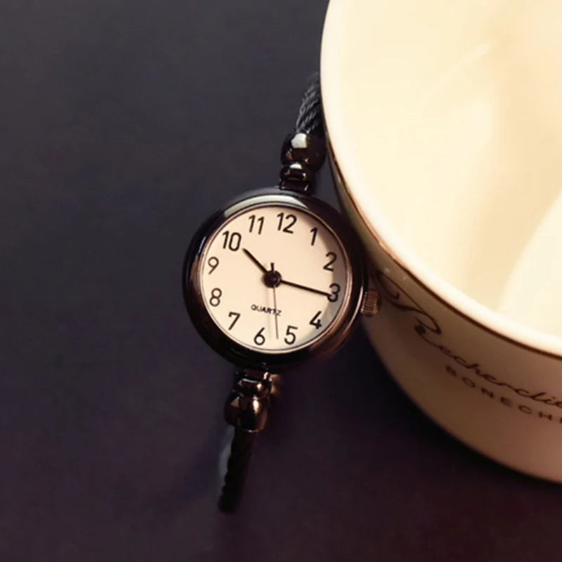 YIKAZE Small Gold Bangle Bracelet Luxury Watch Stainless Steel Retro Ladies Quartz Wristwatch Fashion Casual Thin Chain Watches