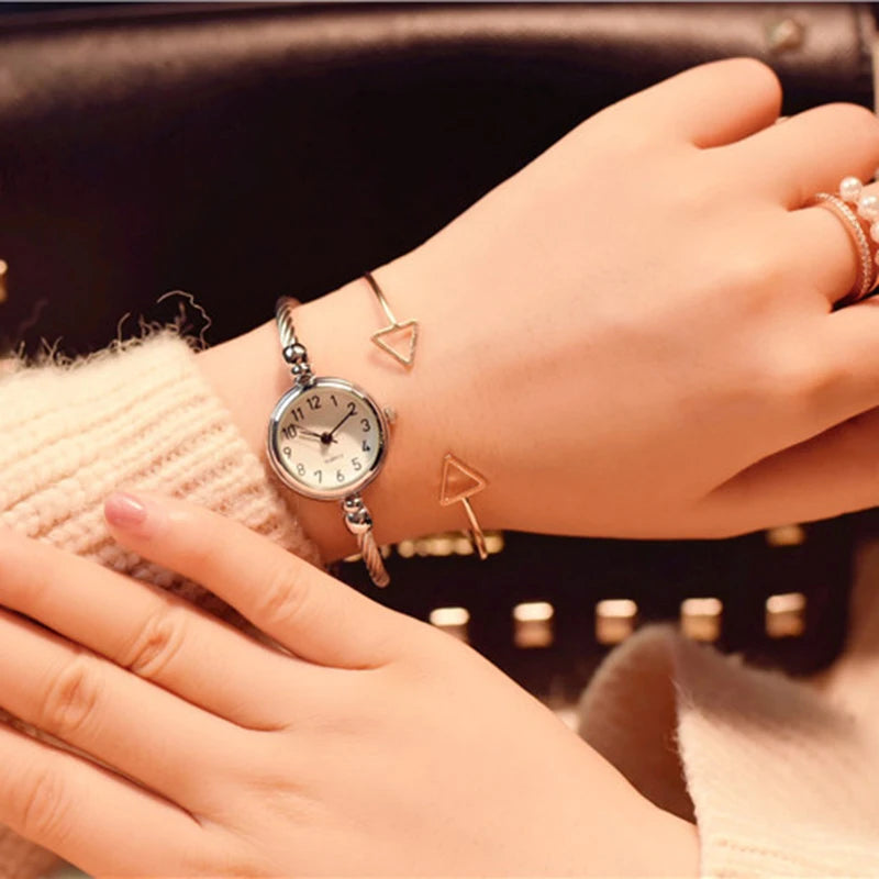YIKAZE Small Gold Bangle Bracelet Luxury Watch Stainless Steel Retro Ladies Quartz Wristwatch Fashion Casual Thin Chain Watches