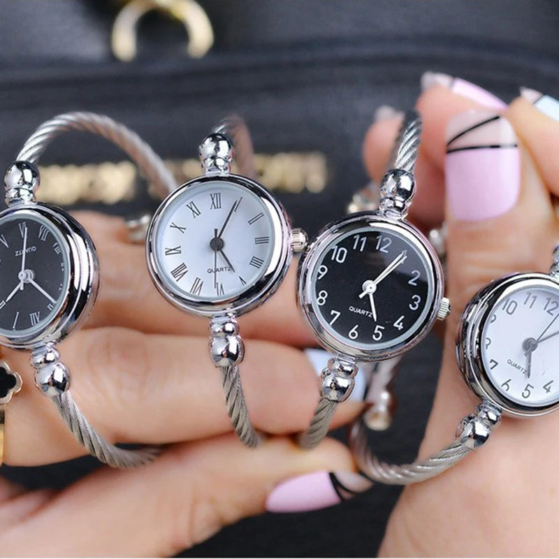 YIKAZE Small Gold Bangle Bracelet Luxury Watch Stainless Steel Retro Ladies Quartz Wristwatch Fashion Casual Thin Chain Watches