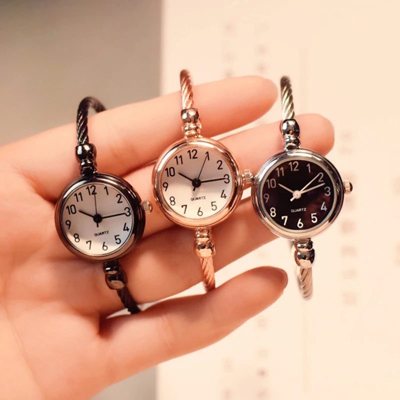 YIKAZE Small Gold Bangle Bracelet Luxury Watch Stainless Steel Retro Ladies Quartz Wristwatch Fashion Casual Thin Chain Watches