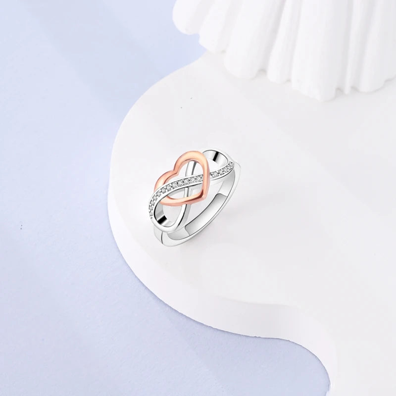 Classic 100% 925 Sterling Silver Eternal and Infinite Sparkling Love Rings Women Engagement Jewelry Anniversary