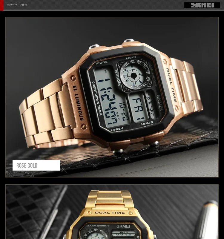 SKMEI 1335 Digital Watch for Men Retro Sports Waterproof Chrono Electronic Mens Wristwatches Stainless Steel Clock Reloj Hombre