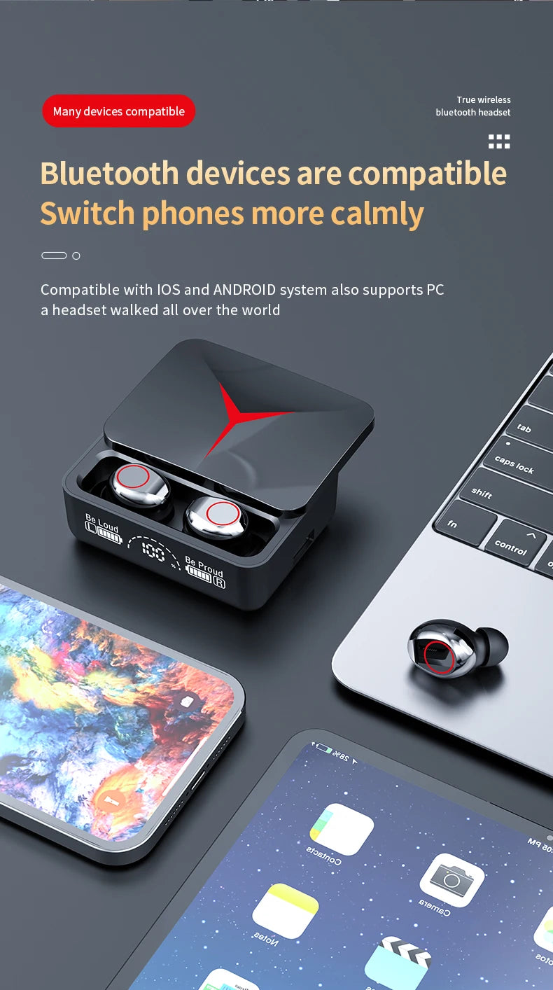 New M90 Pro Bluetooth 5.3 Earphones Wireless Headphones Touch Control Gamer Headset HIFI Stereo Noise Reduction earbuds With Mic