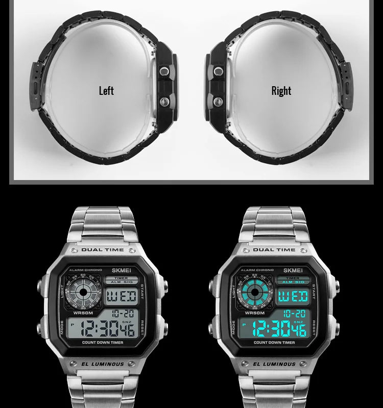SKMEI 1335 Digital Watch for Men Retro Sports Waterproof Chrono Electronic Mens Wristwatches Stainless Steel Clock Reloj Hombre