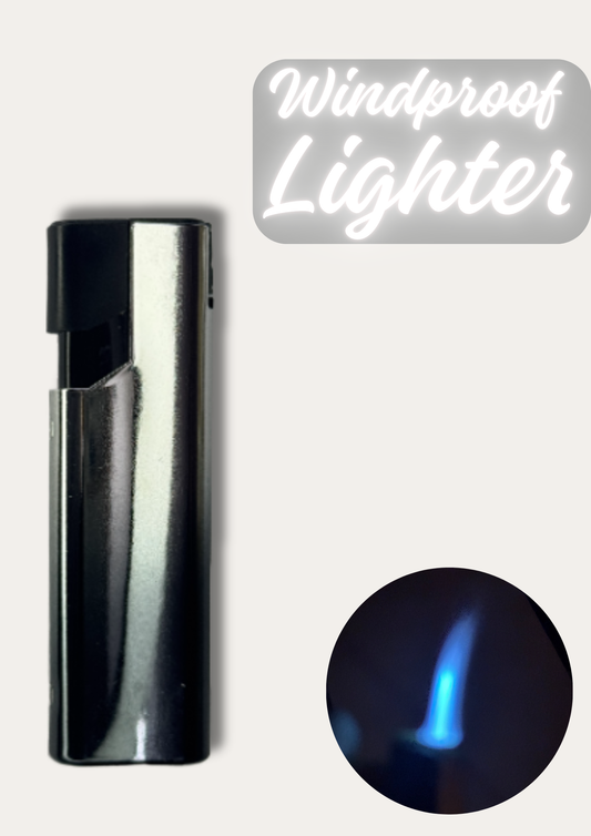 Decent Silver & Black Metal Windproof Lighter – Refillable Butane Jet Flame