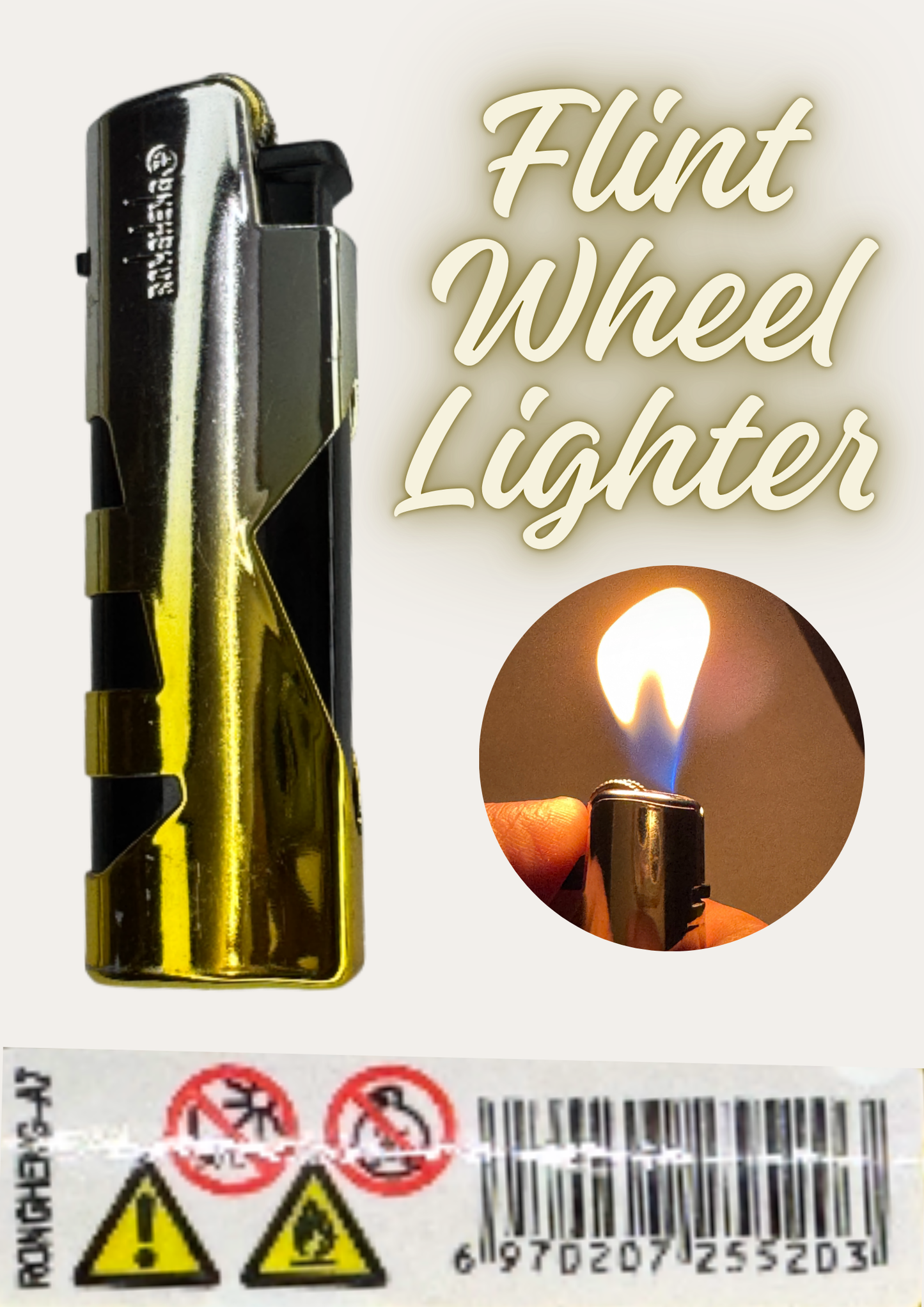 Silver & Golden Flint Wheel Lighter – Premium Stylish Refillable Metal Lighter