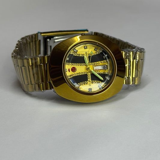 Luxury Golden Rado Style Wrist Watch for Men – Stylish Round Dial with Stones