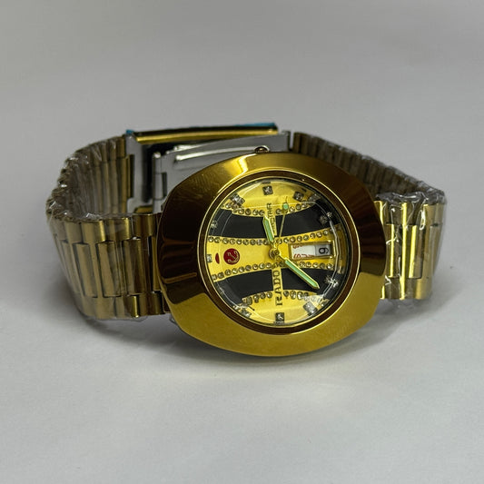 Luxury Golden Rado Style Wrist Watch for Men – Stylish Round Dial with Stones