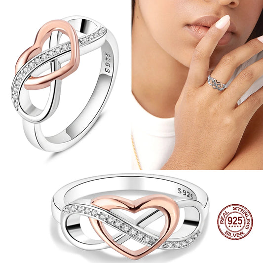 Classic 100% 925 Sterling Silver Eternal and Infinite Sparkling Love Rings Women Engagement Jewelry Anniversary