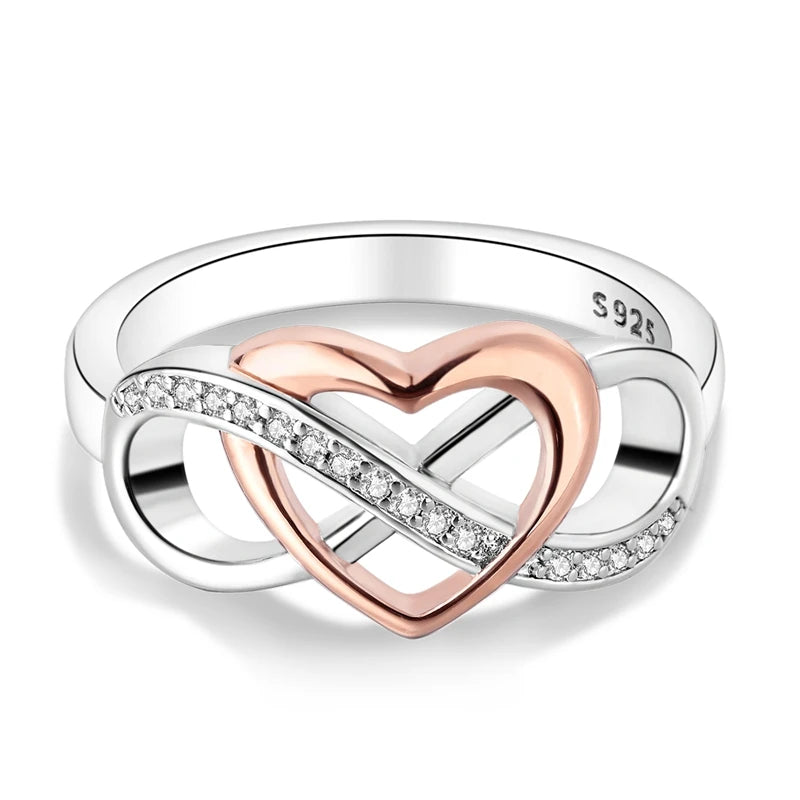 Classic 100% 925 Sterling Silver Eternal and Infinite Sparkling Love Rings Women Engagement Jewelry Anniversary