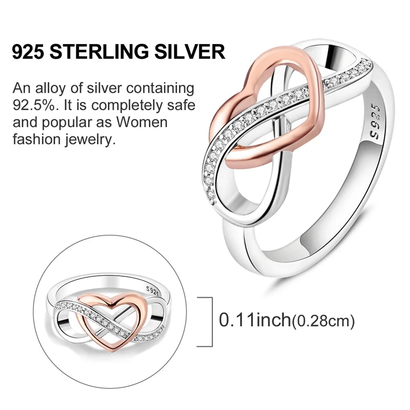 Classic 100% 925 Sterling Silver Eternal and Infinite Sparkling Love Rings Women Engagement Jewelry Anniversary